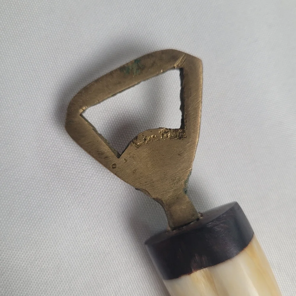 Vintage Hand Carved Warthog Tusk Brass Bottle Opener